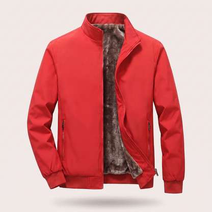 Classic Quilted Bomber Jacket - Red Fleece