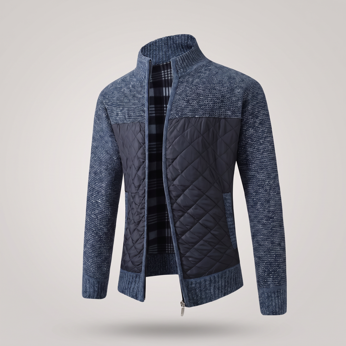 Classic Quilted Knit Jacket - Blue