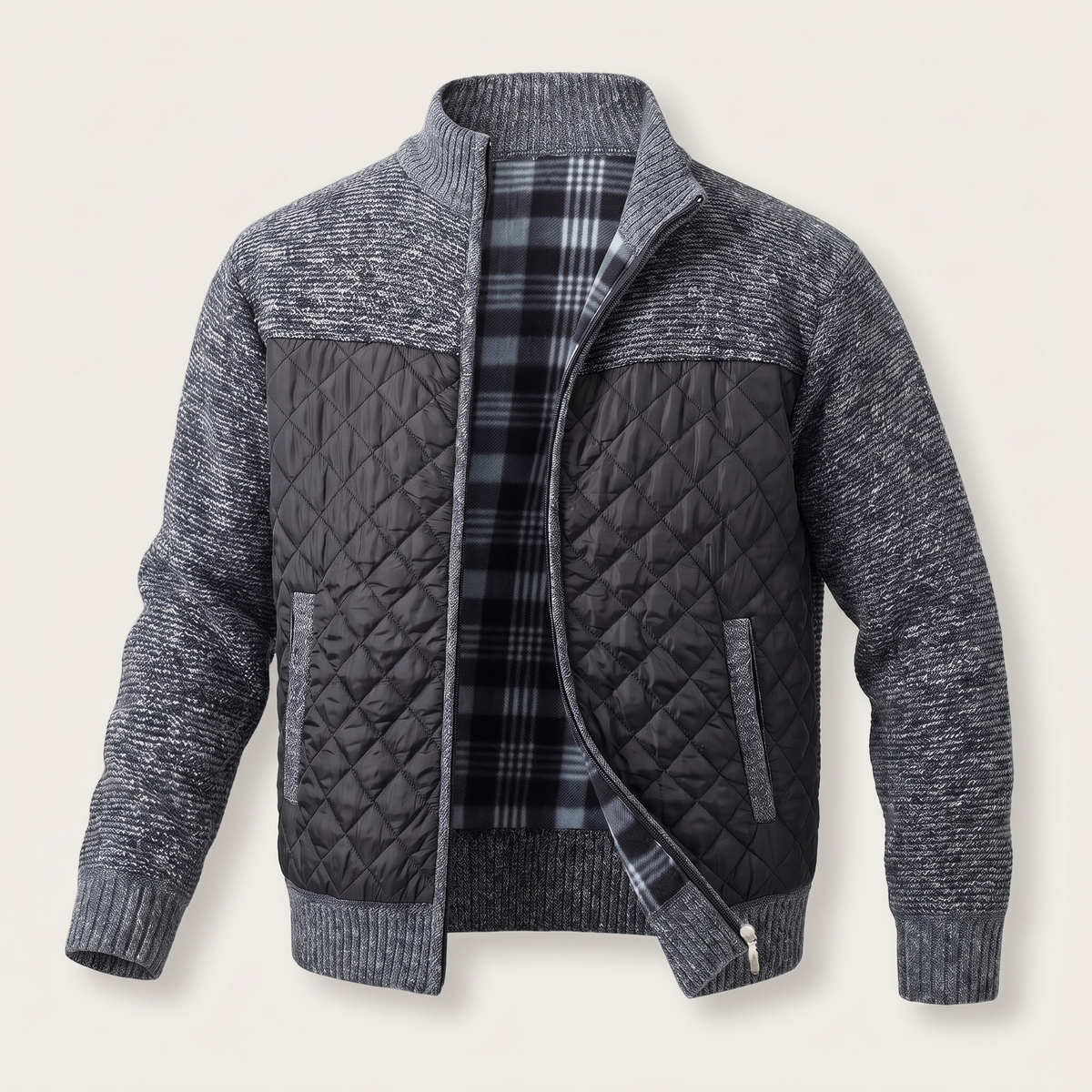 Classic Quilted Knit Jacket - Dark Grey
