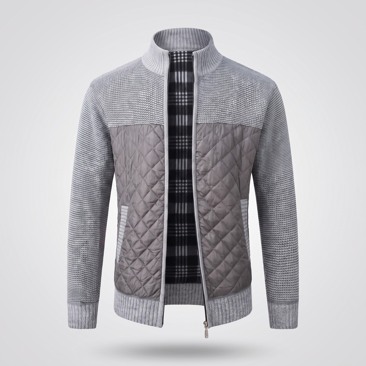 Classic Quilted Knit Jacket - Light Grey