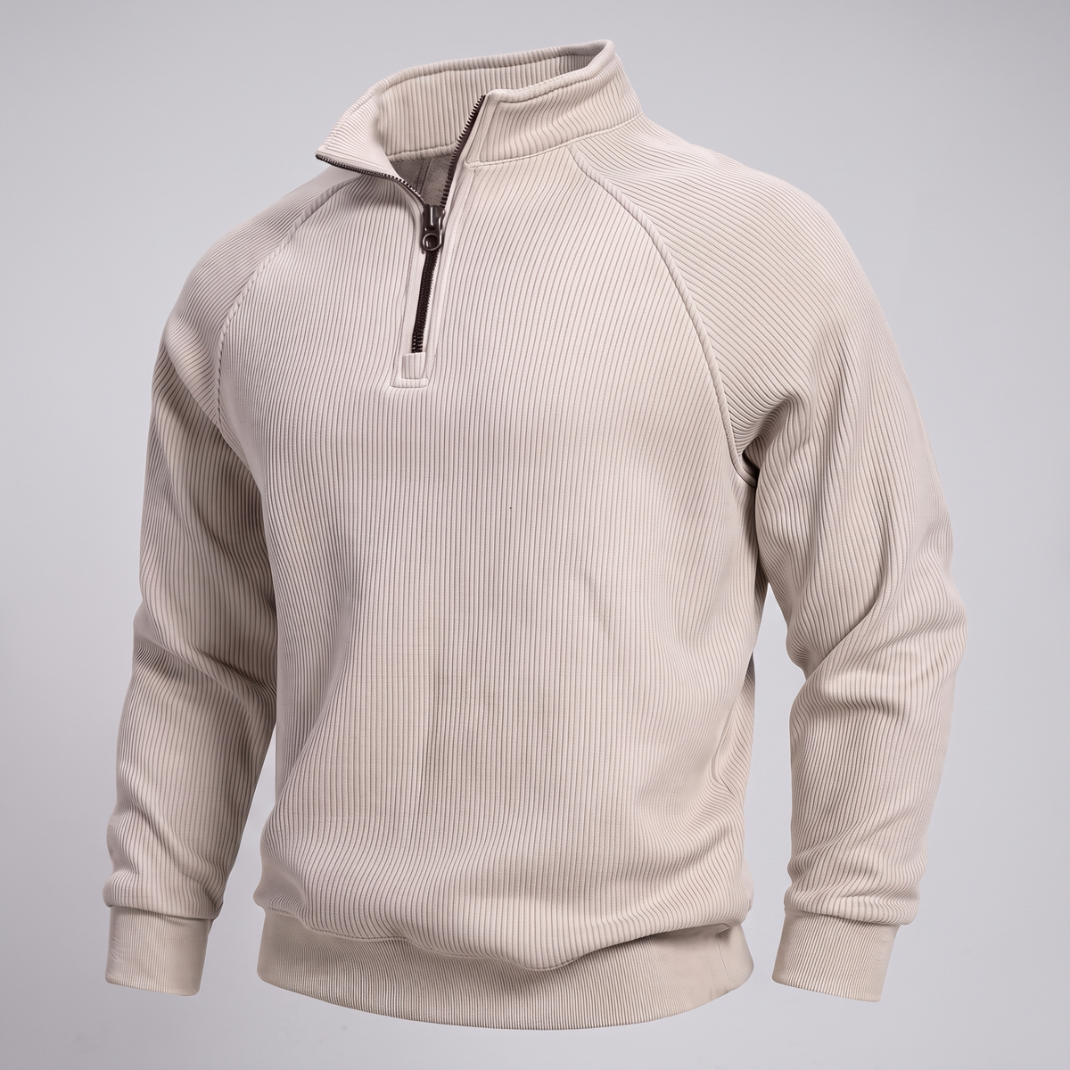 Classic Ribbed Half Zip Jumper - Beige