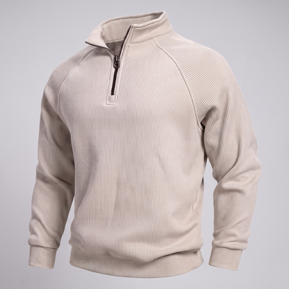 Classic Ribbed Half Zip Jumper - Beige