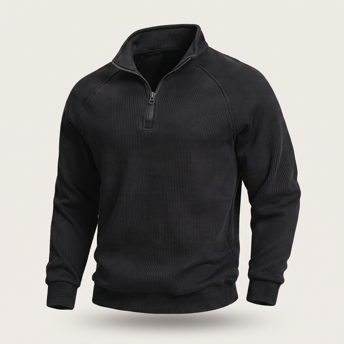 Classic Ribbed Half Zip Jumper - Black