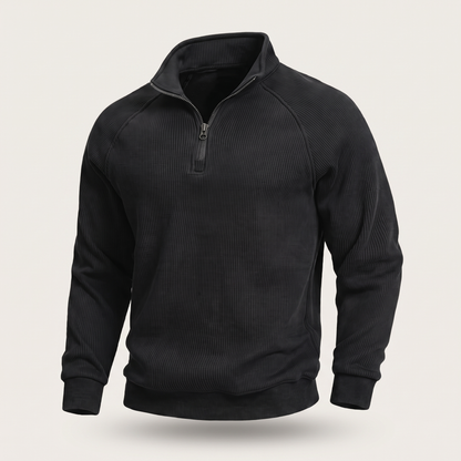 Classic Ribbed Half Zip Jumper - Black