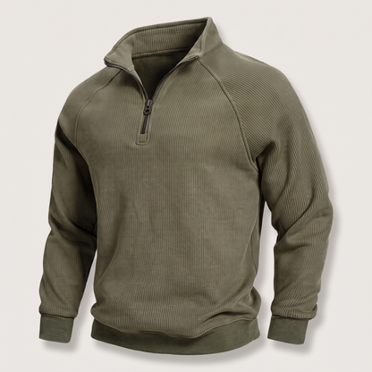 Classic Ribbed Half Zip Jumper - Green