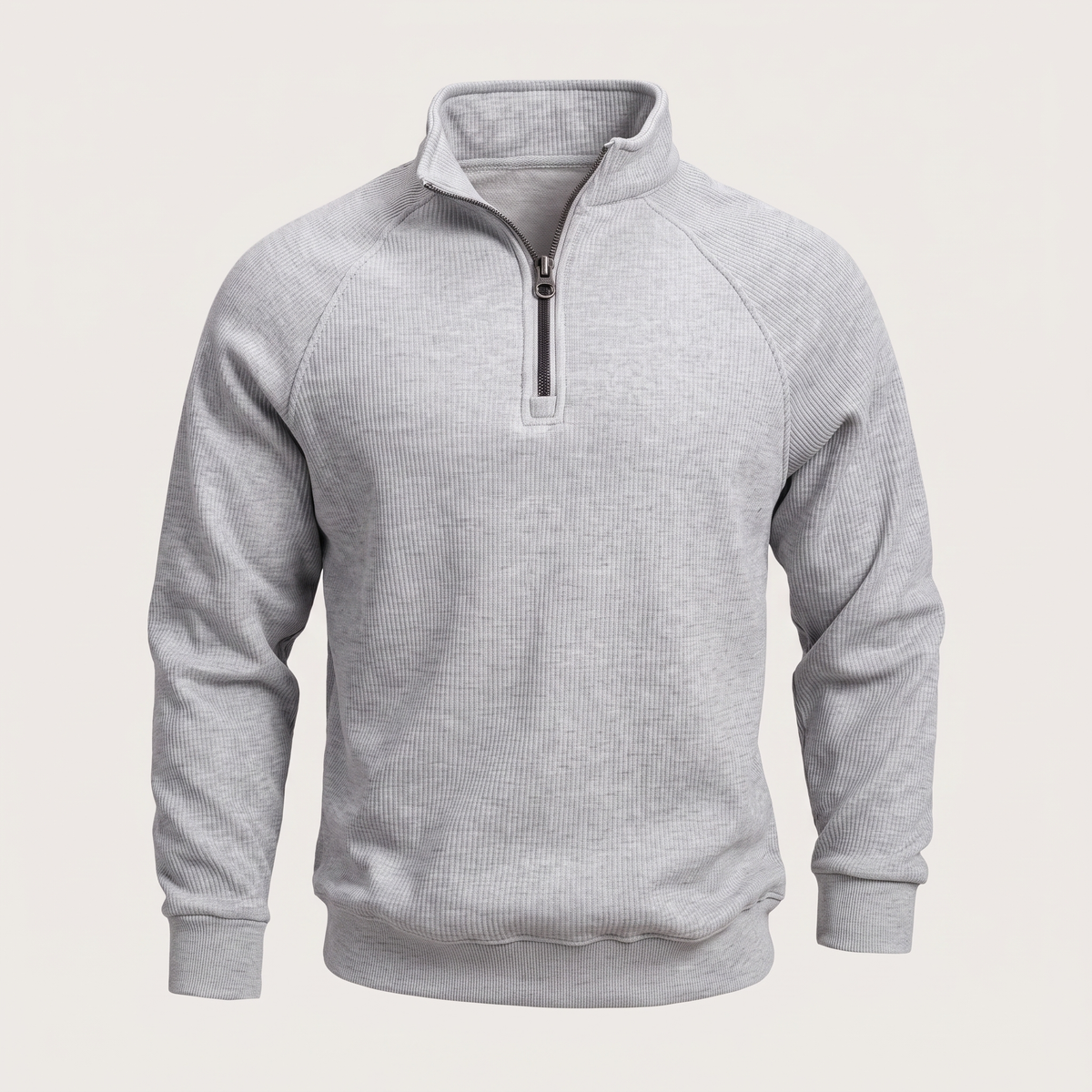 Classic Ribbed Half Zip Jumper - Grey