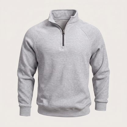 Classic Ribbed Half Zip Jumper - Grey