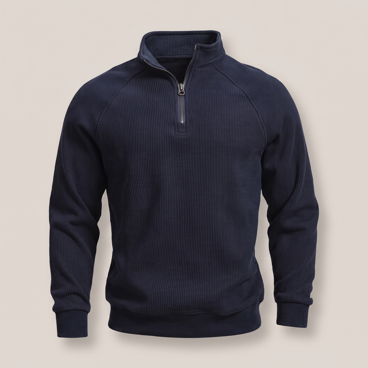 Classic Ribbed Half Zip Jumper - Navy