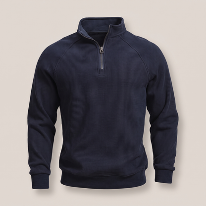 Classic Ribbed Half Zip Jumper - Navy