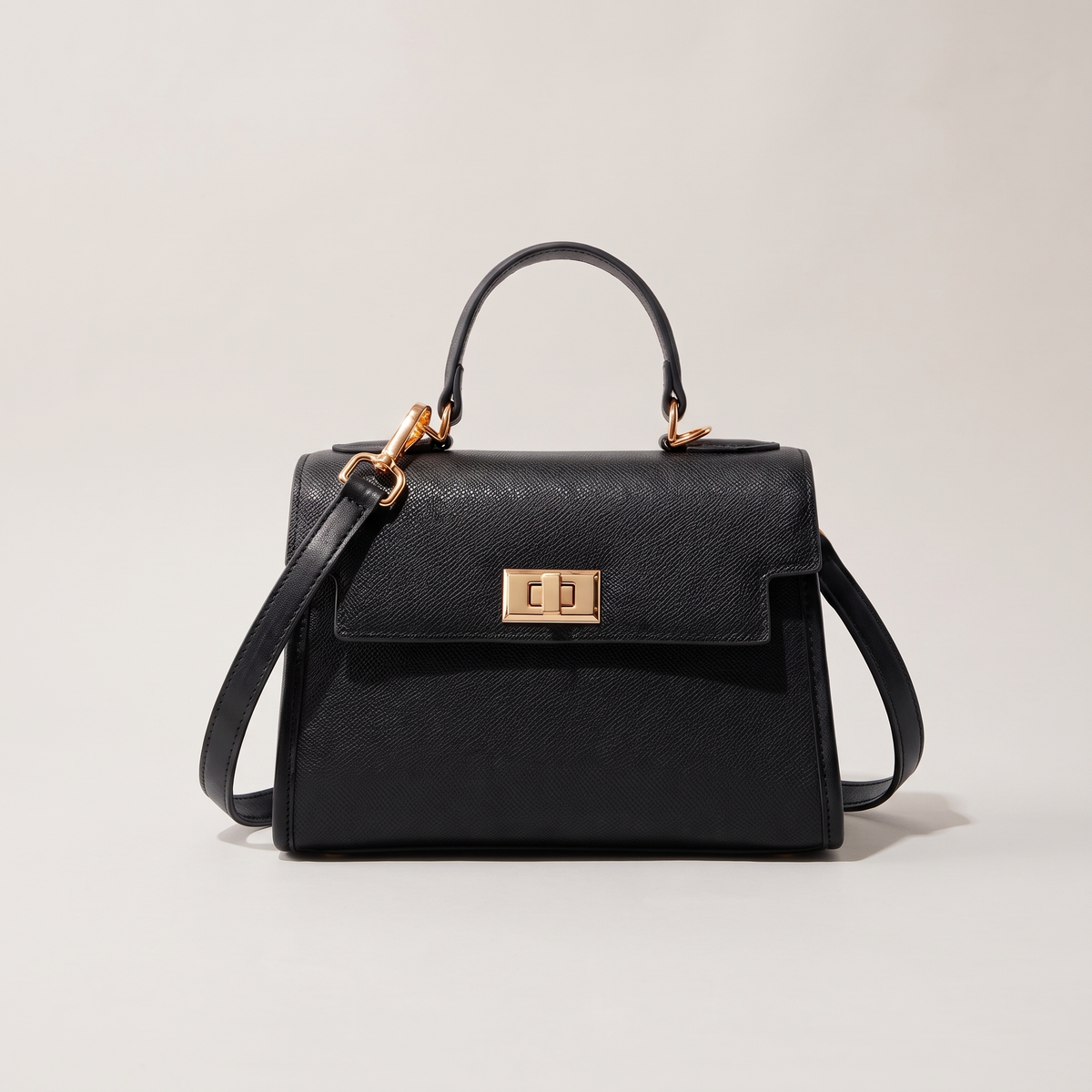 Classic Structured Leather-Look Handbag - Black