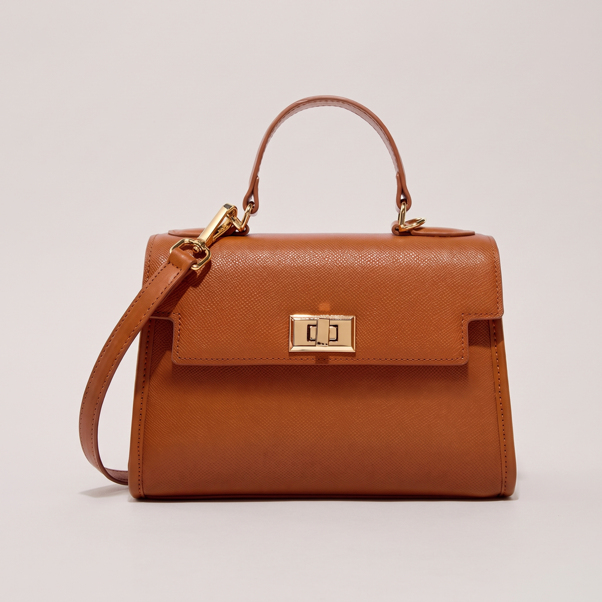 Classic Structured Leather-Look Handbag - Golden Brown