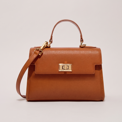 Classic Structured Leather-Look Handbag - Golden Brown