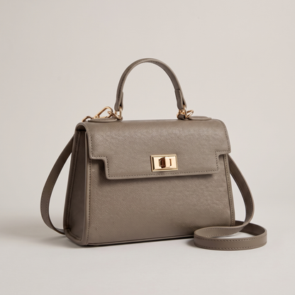 Classic Structured Leather-Look Handbag - Khaki