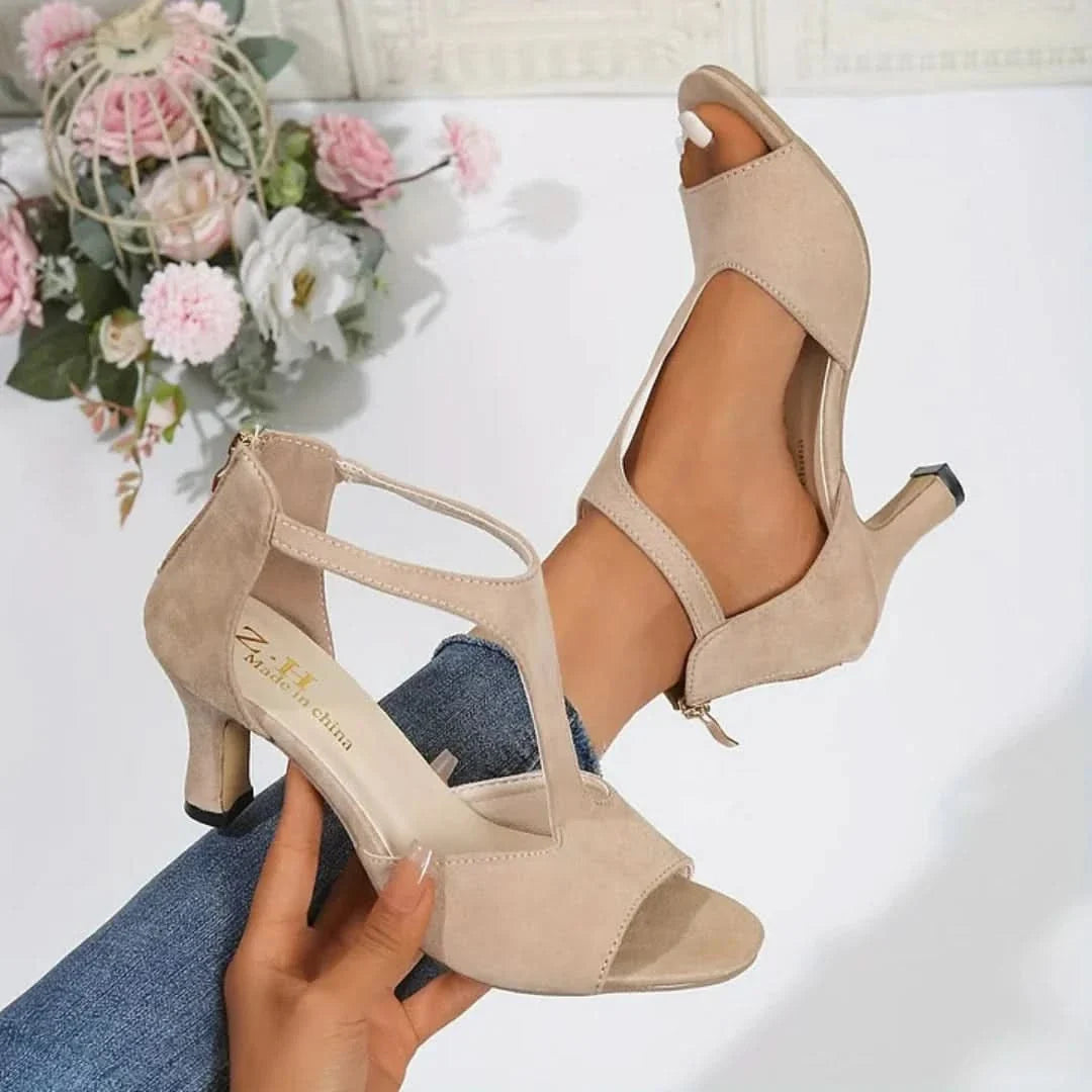 Classic Suede-Look Heels - Beige