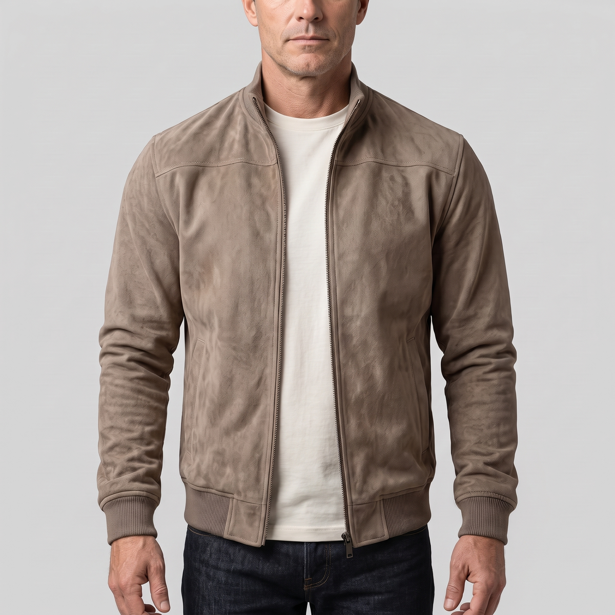 Classic Suede-Look Zip Bomber