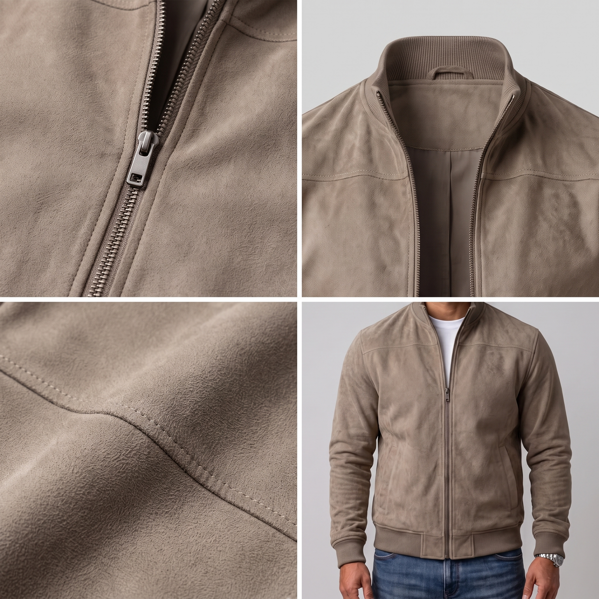 Classic Suede-Look Zip Bomber