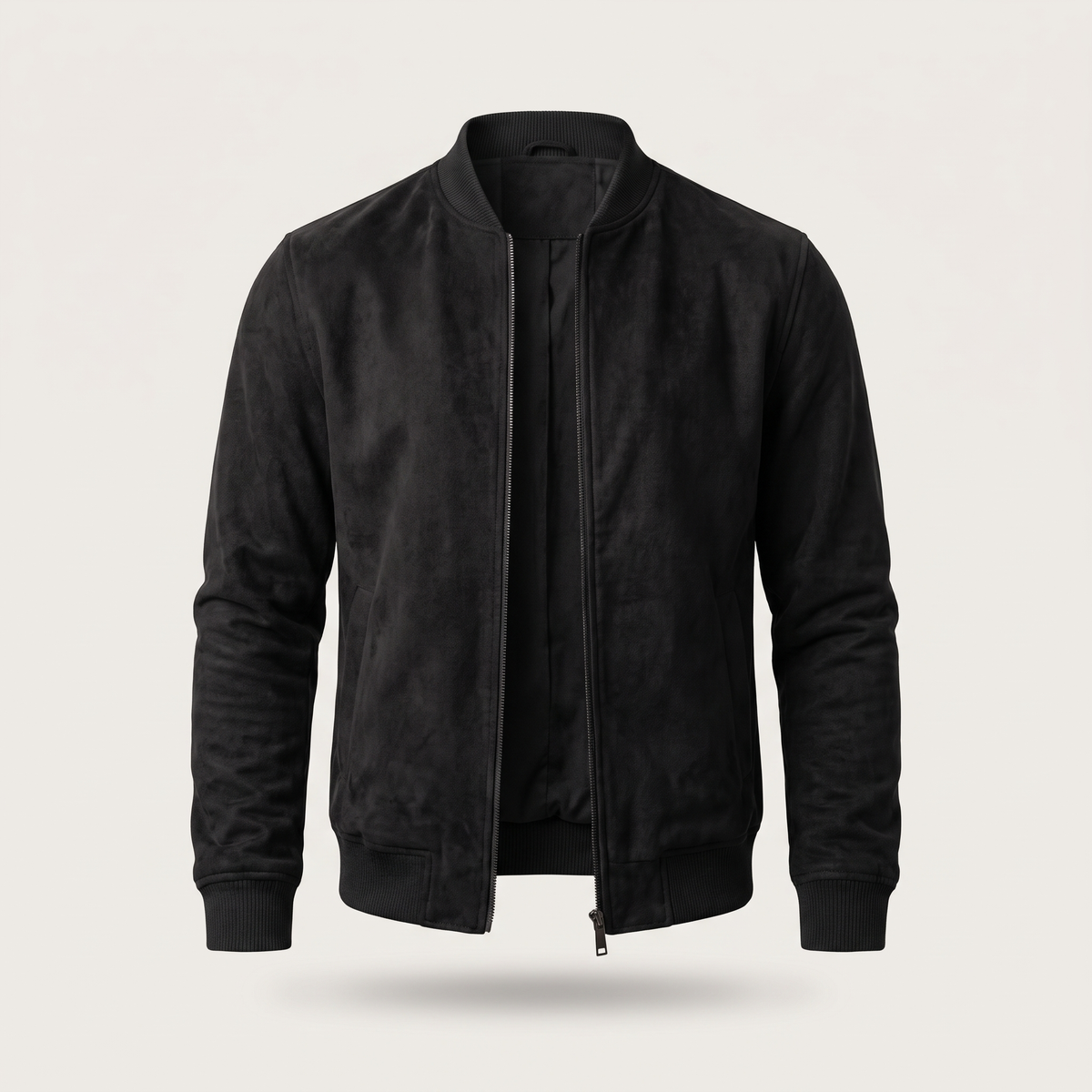 Classic Suede-Look Zip Bomber - Black