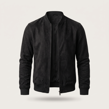 Classic Suede-Look Zip Bomber - Black