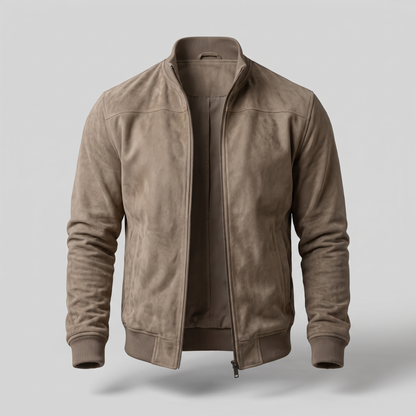 Classic Suede-Look Zip Bomber - Khaki