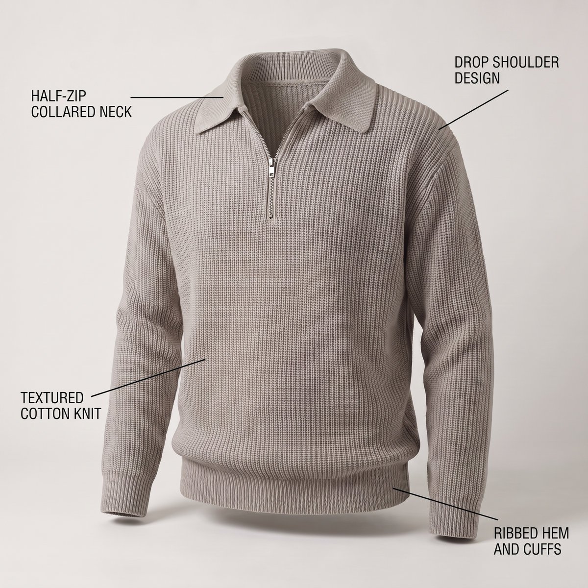 Classic Textured Zip Jumper