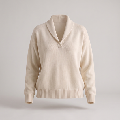 Classic V-Neck Knit Jumper - Cream