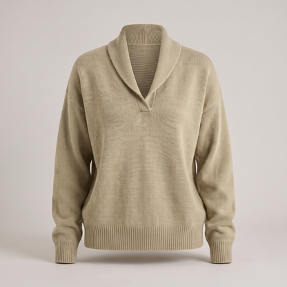 Classic V-Neck Knit Jumper - Khaki