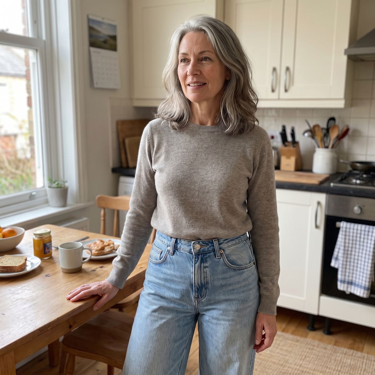 Classic Wide Leg Denim Trousers
