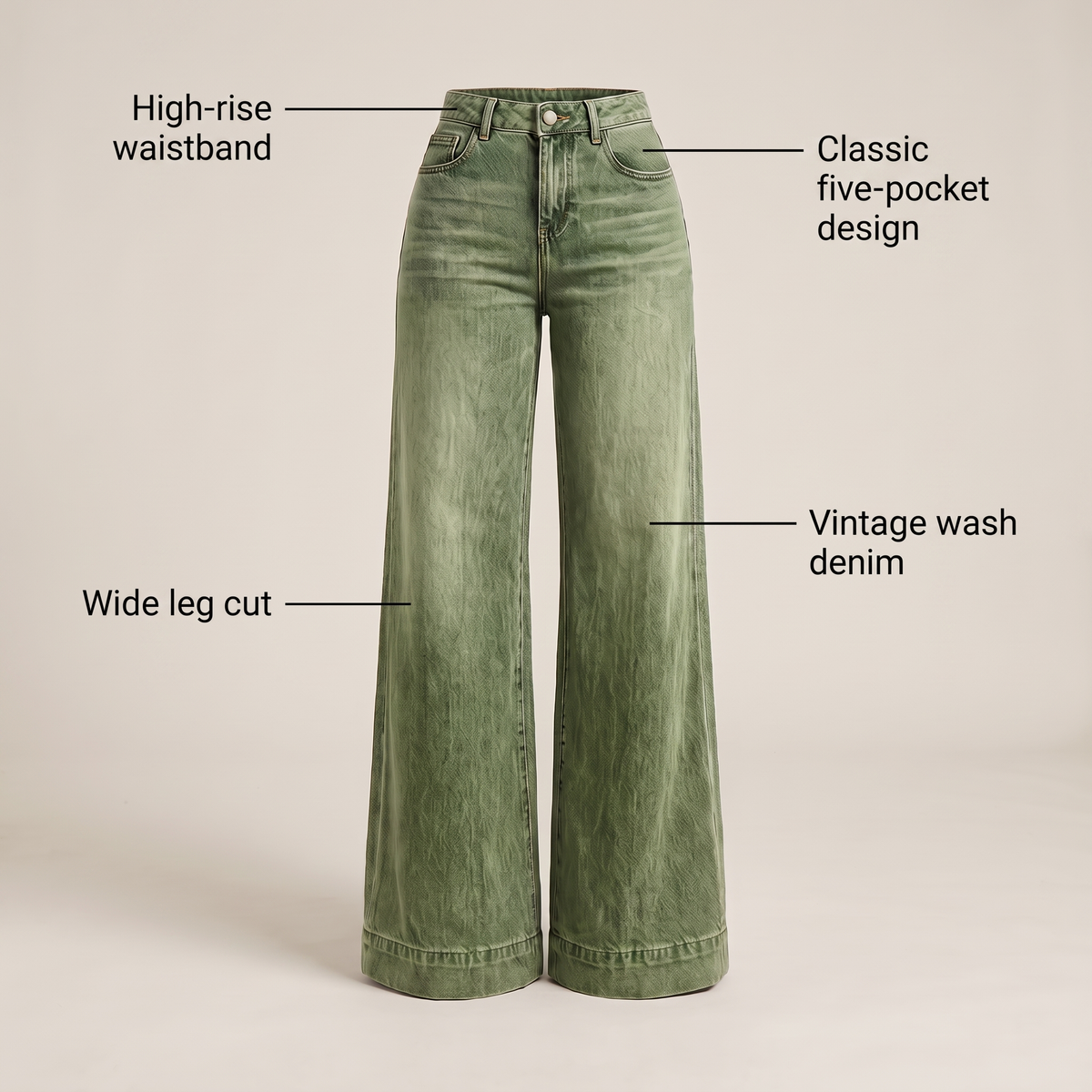 Classic Wide Leg Denim Trousers