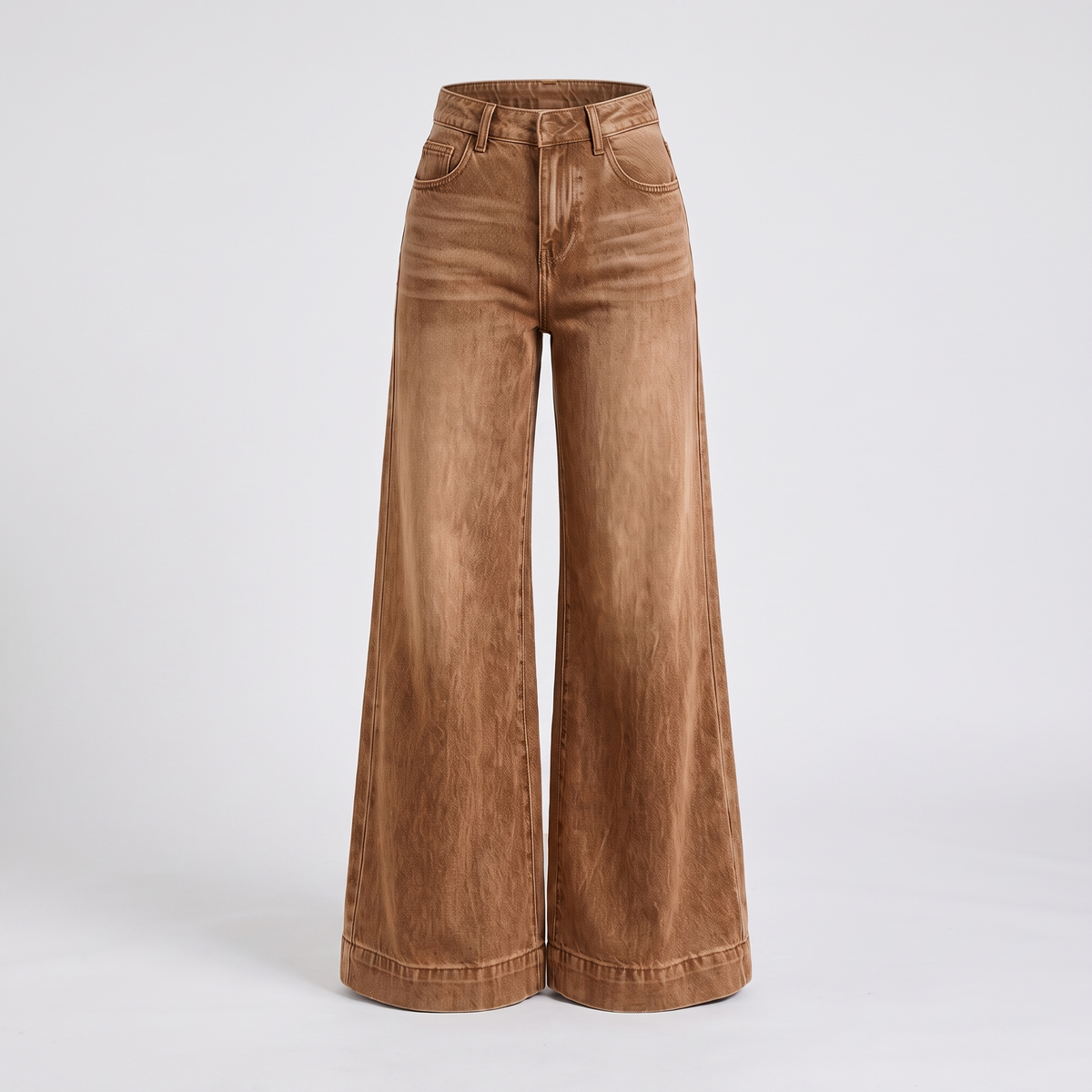 Classic Wide Leg Denim Trousers - Dark Brown
