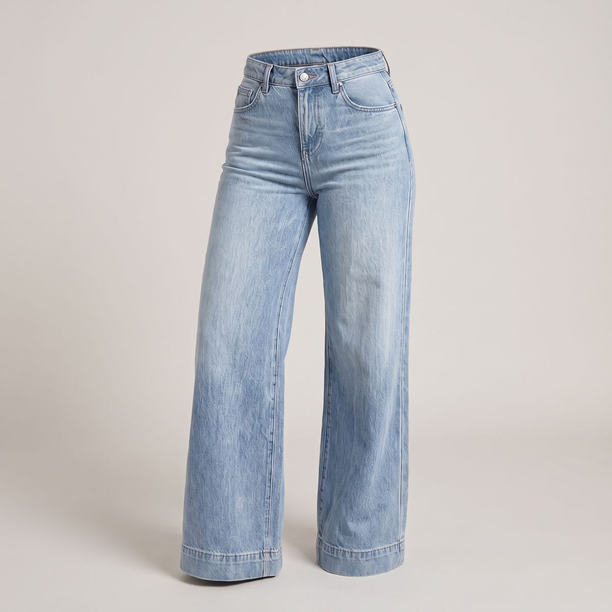 Classic Wide Leg Denim Trousers - Sky Blue