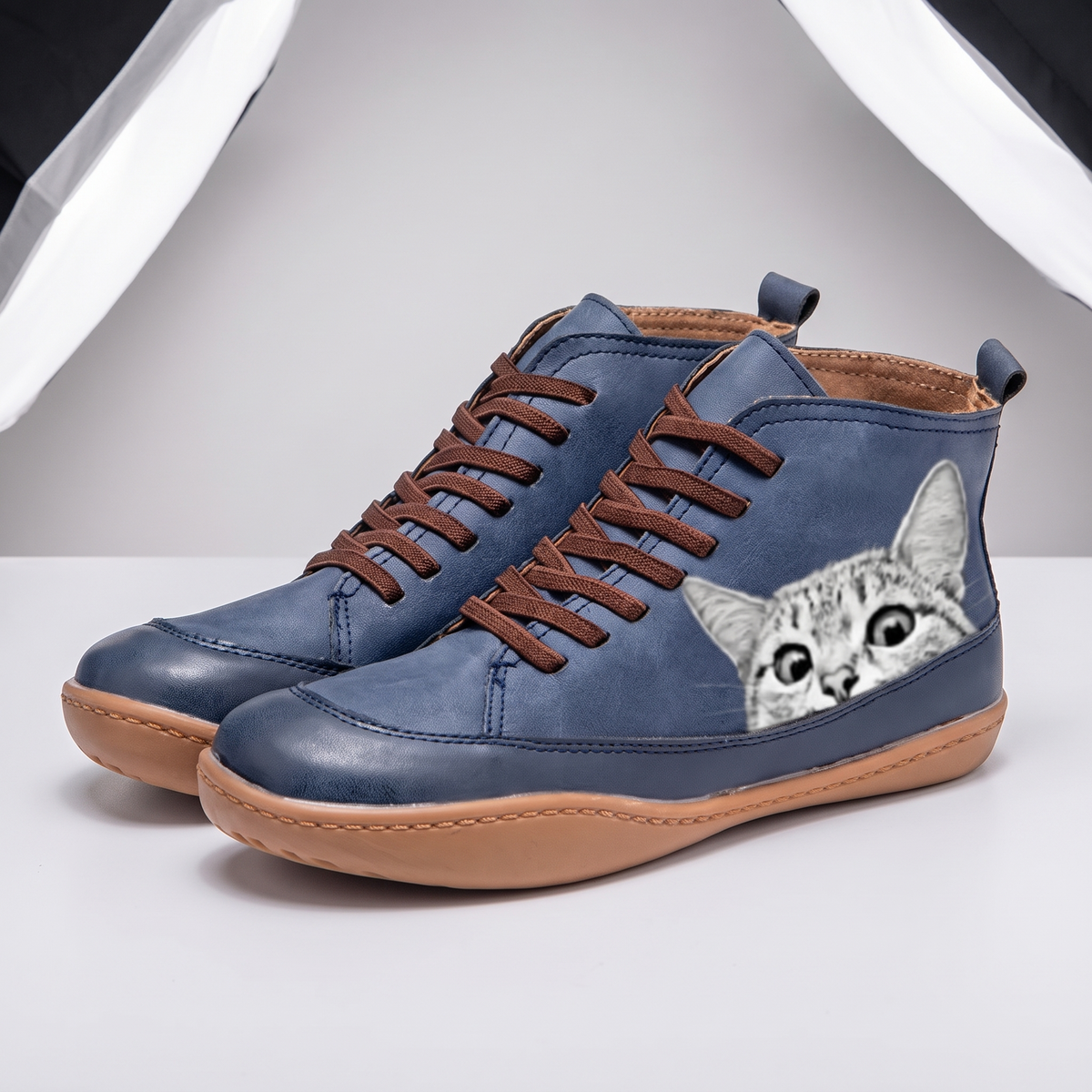 Cleo Feline Leather-Look Boots - Blue