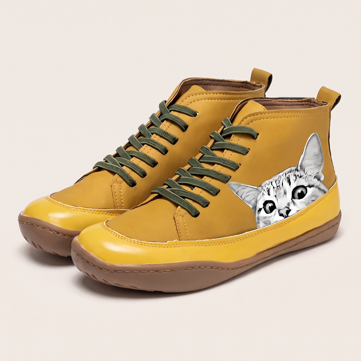 Cleo Feline Leather-Look Boots - Yellow