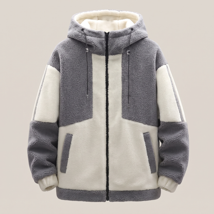 Contrast Panel Fleece Jacket - Grey