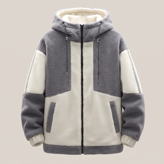 Contrast Panel Fleece Jacket - Grey