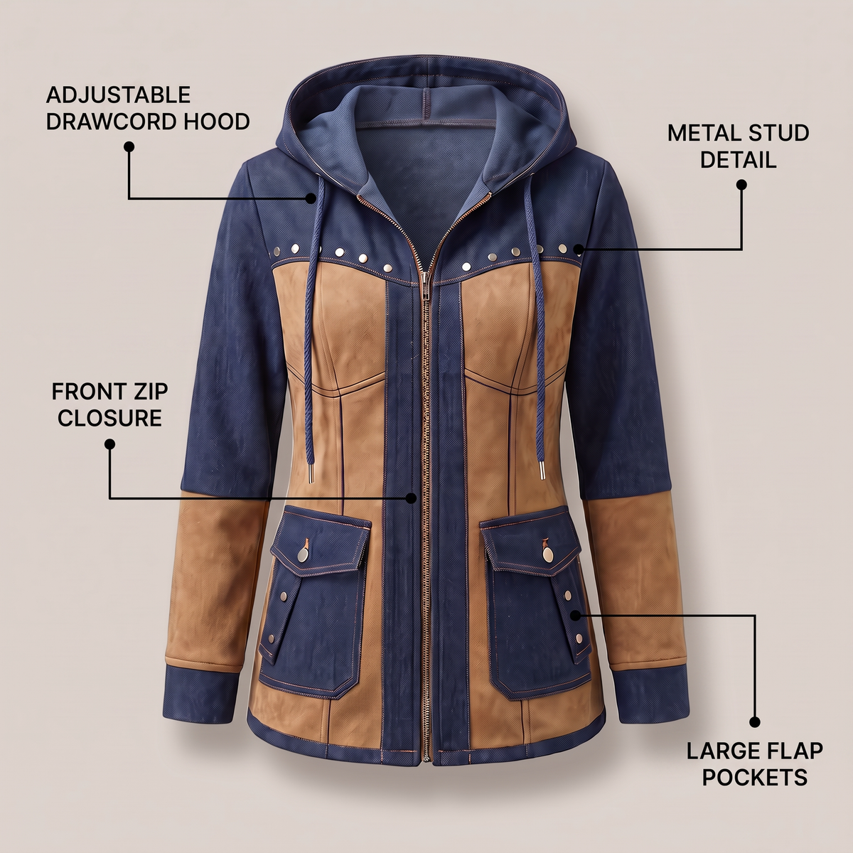 Contrast Panel Hooded Jacket