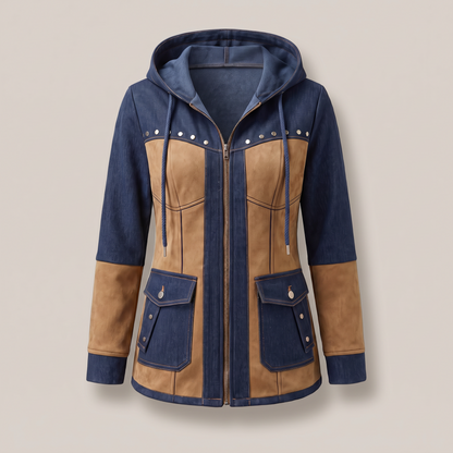 Contrast Panel Hooded Jacket - Blue Beige