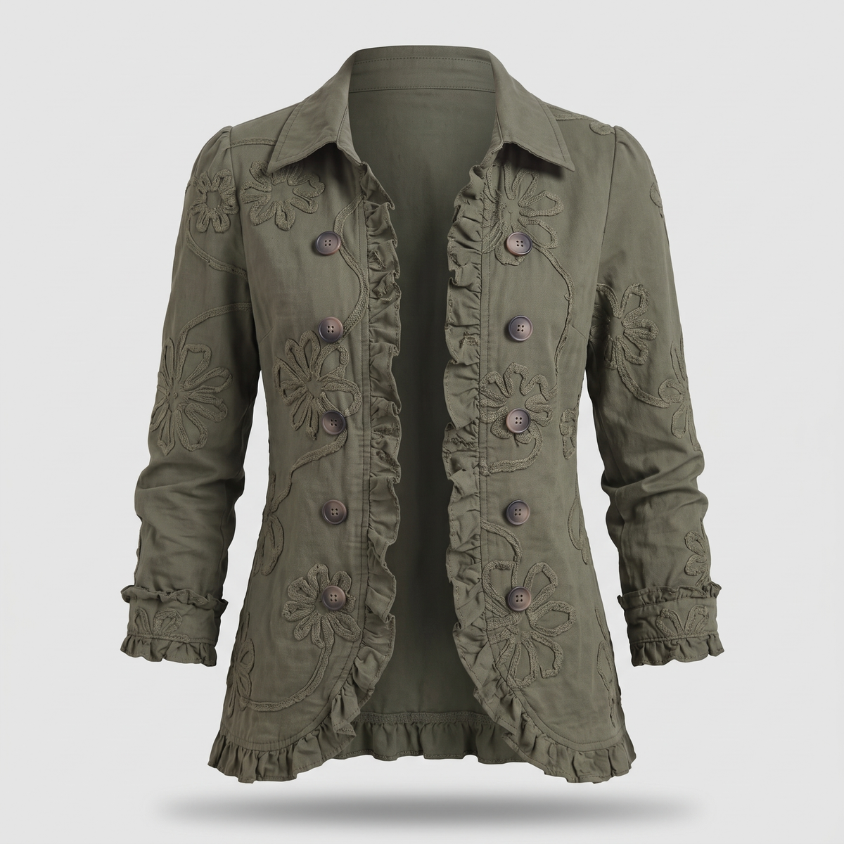 Cordelia Floral Trim Jacket - Vintage Green