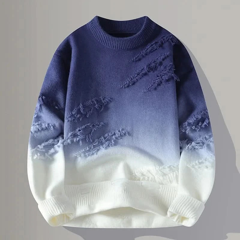 Corvin Distressed Pullover - Navy / White