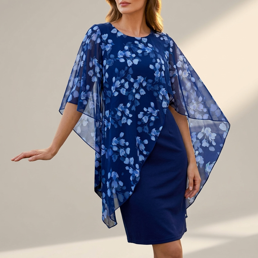 Cosette Floral Layered Dress Set - Blue