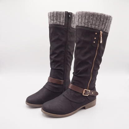Cosy Knit Top Knee High Boots - Brown
