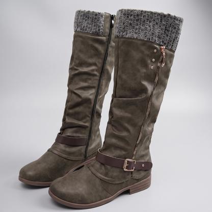 Cosy Knit Top Knee High Boots - Matcha Green