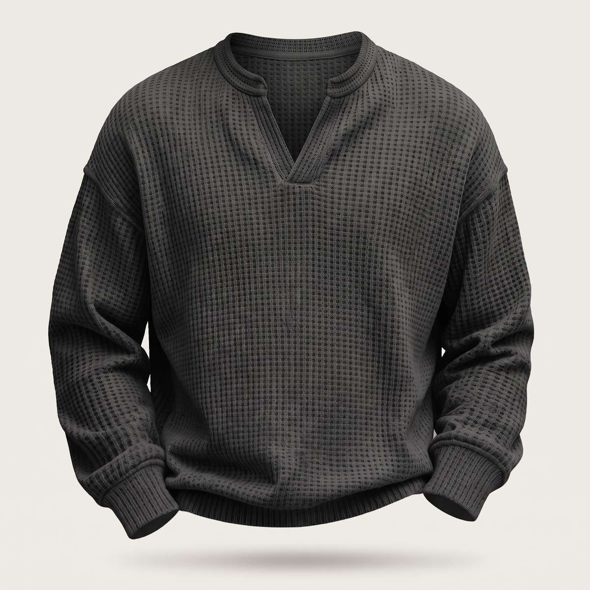 Cosy Layer Waffle Top - Black