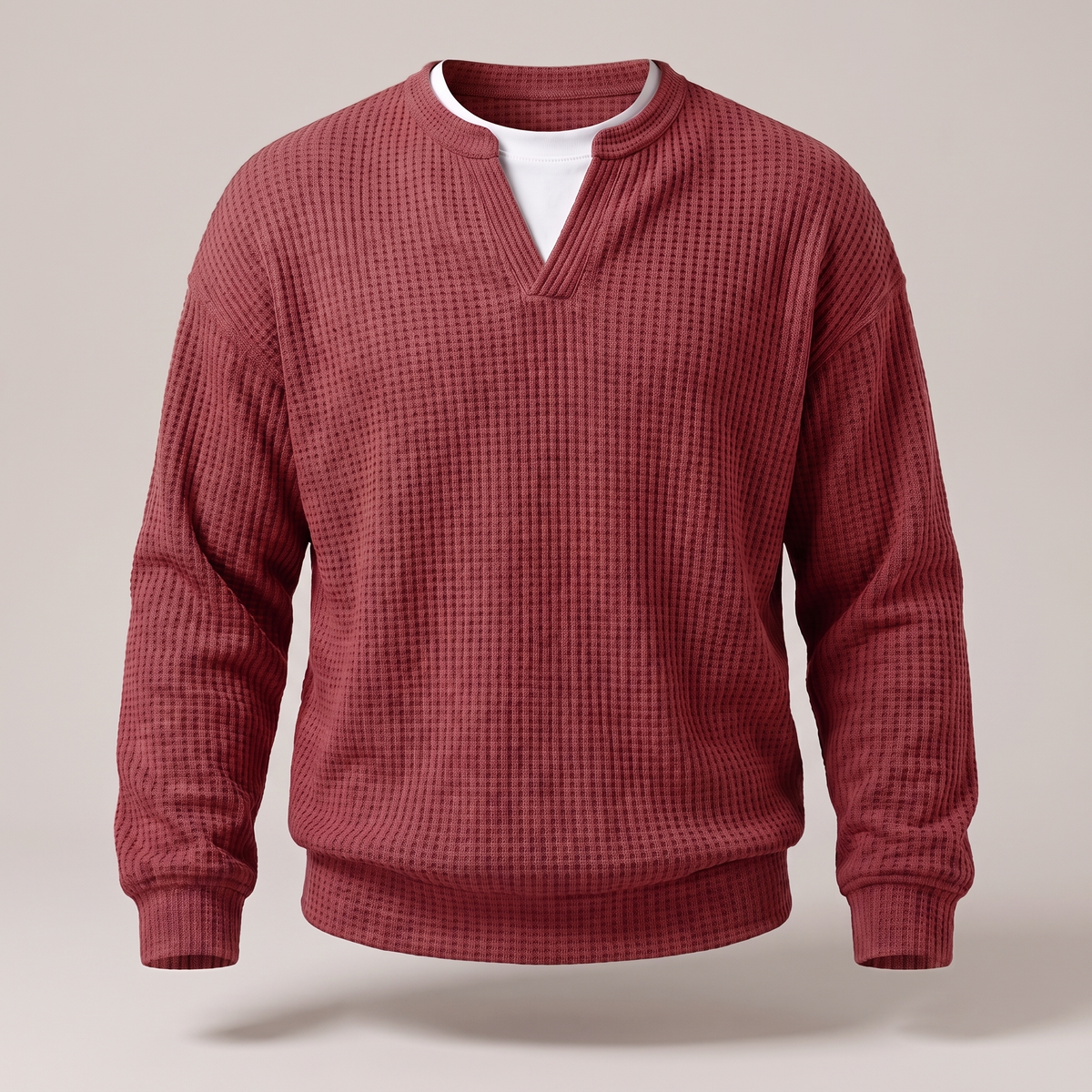 Cosy Layer Waffle Top - Dark Red
