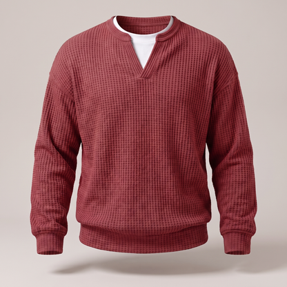 Cosy Layer Waffle Top - Dark Red