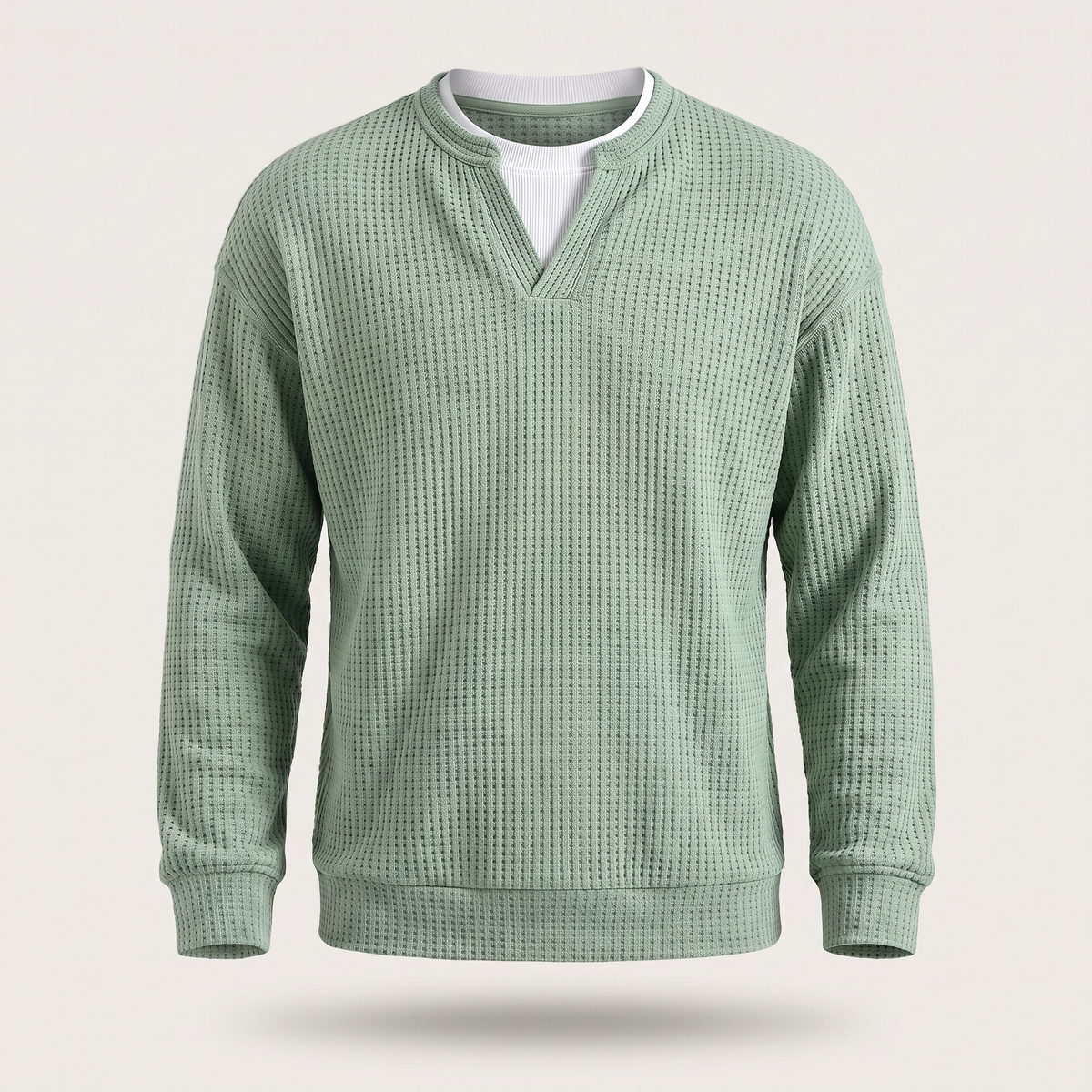 Cosy Layer Waffle Top - Light Green