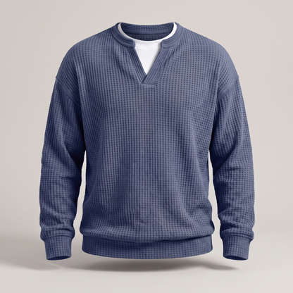 Cosy Layer Waffle Top - Navy Blue
