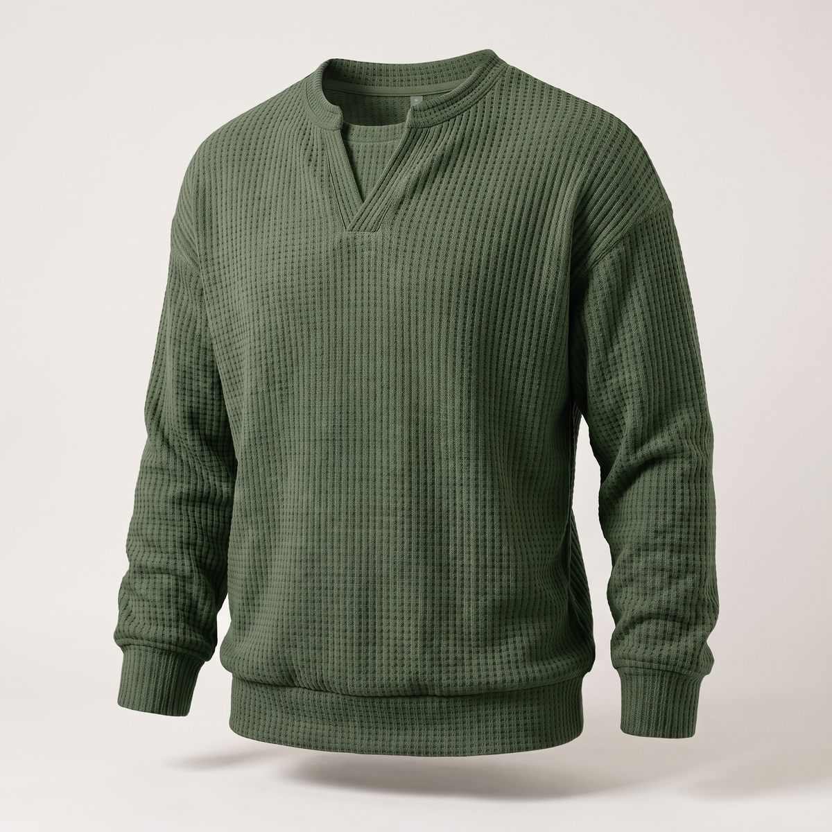 Cosy Layer Waffle Top - Olive Green