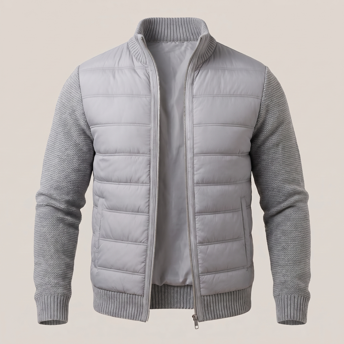Cosy Textured Padded Jacket - Light Grey