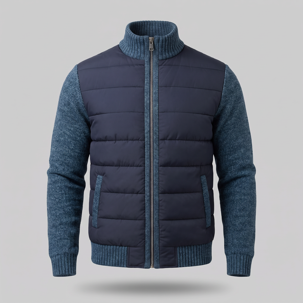Cosy Textured Padded Jacket - Navy Blue