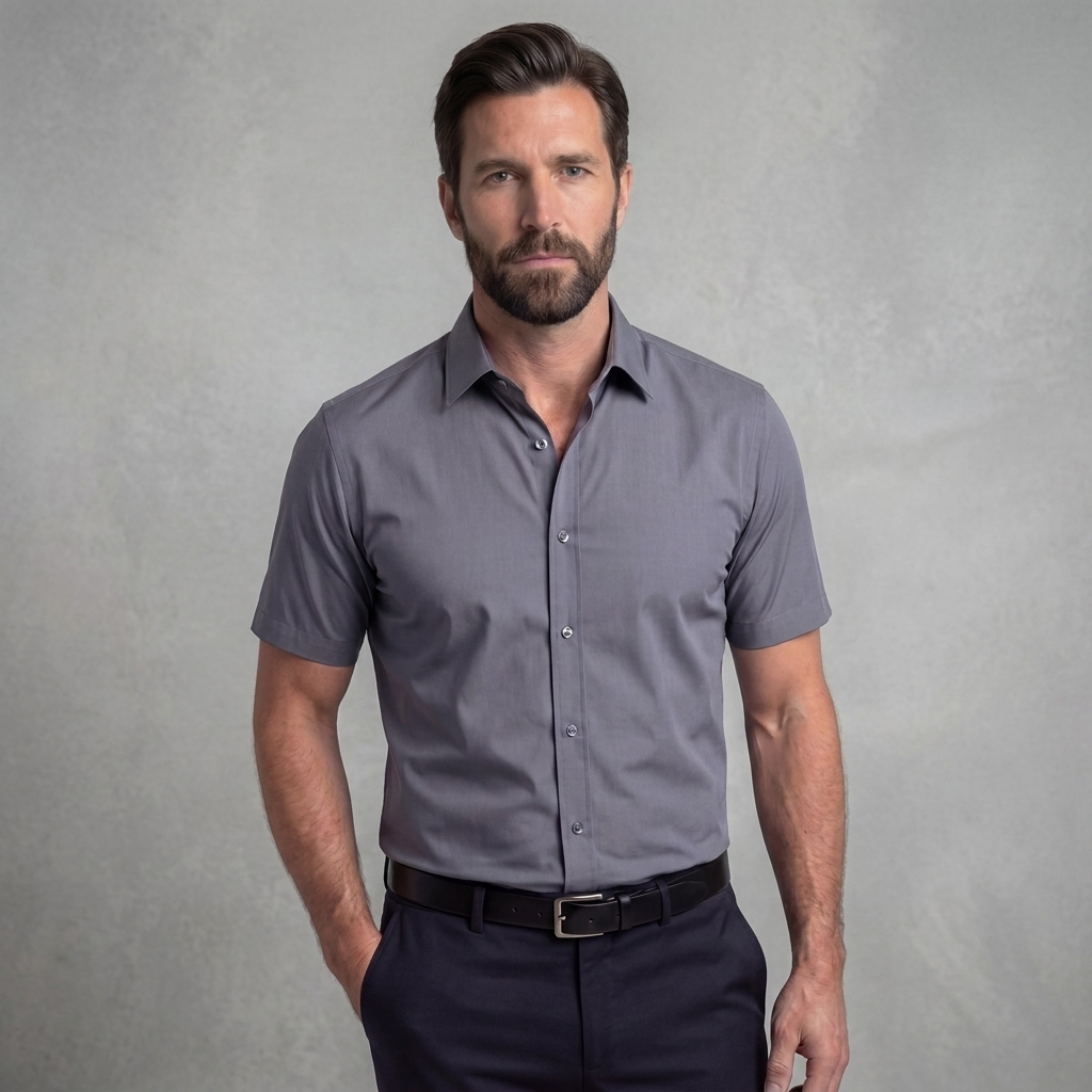 Cressford Fitted Short-Sleeve Shirt - Grey